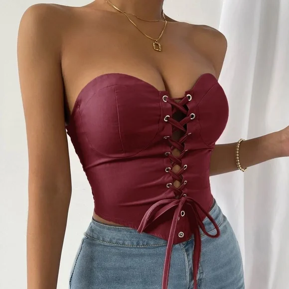 Boho Orange Lace up Bustier Corset Cropped Top - Picture 14 of 15